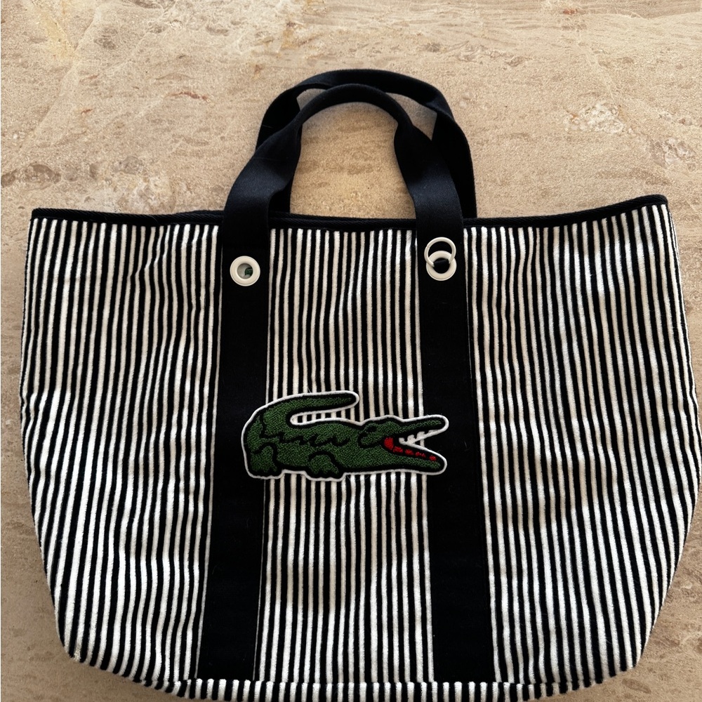 Lacoste Black and White Striped Tote